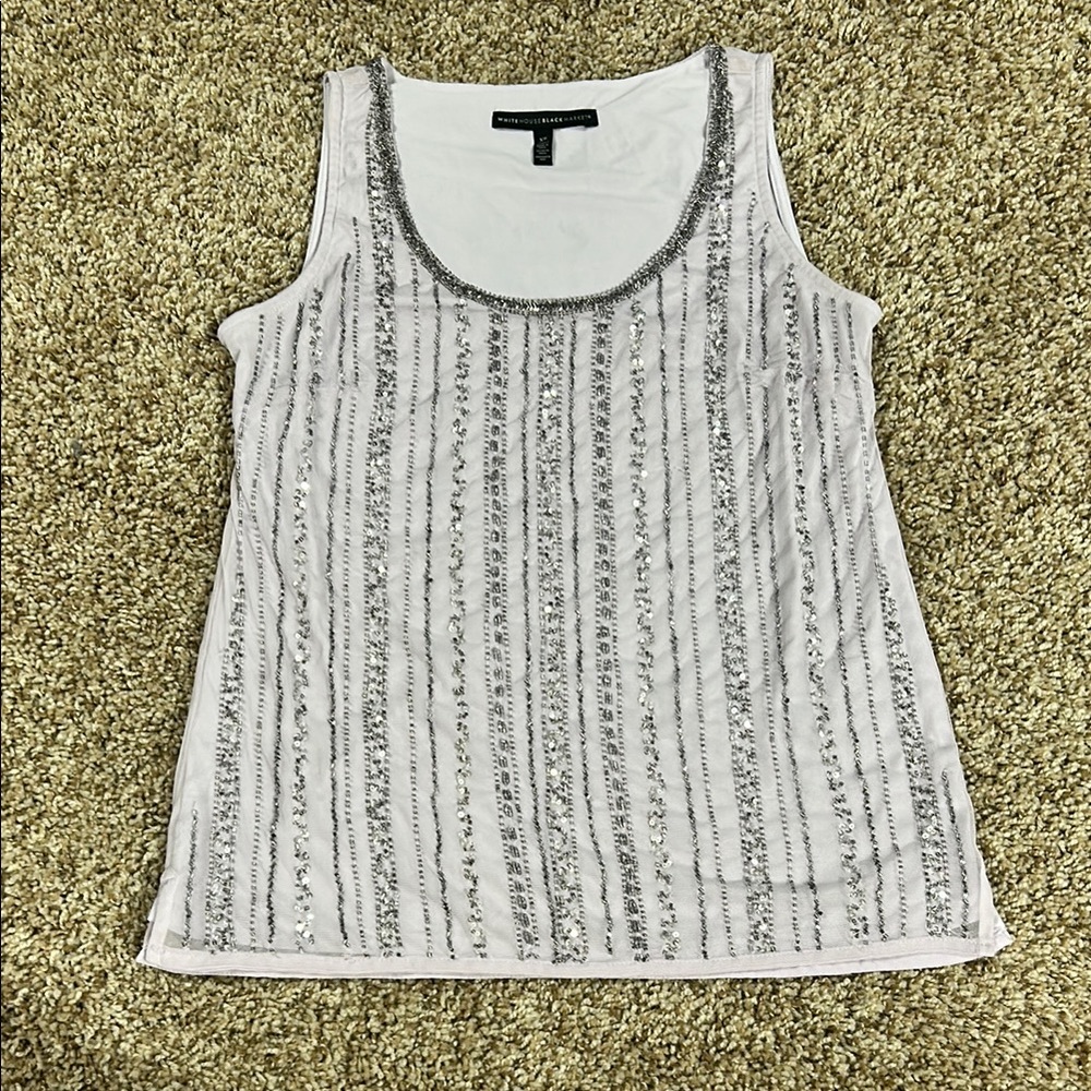 White House Black Market Silver Striped Tank Top